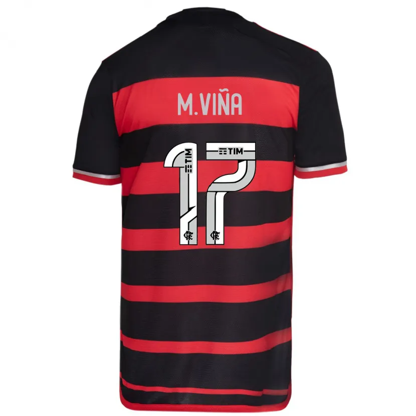 Danxen Niño Camiseta Matías Viña #17 Negro Rojo 1ª Equipación 2024/25 La Camisa