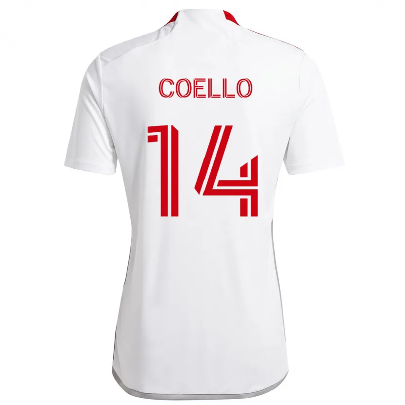 Danxen Niño Camiseta Alonso Coello #14 Blanco Rojo 2ª Equipación 2024/25 La Camisa