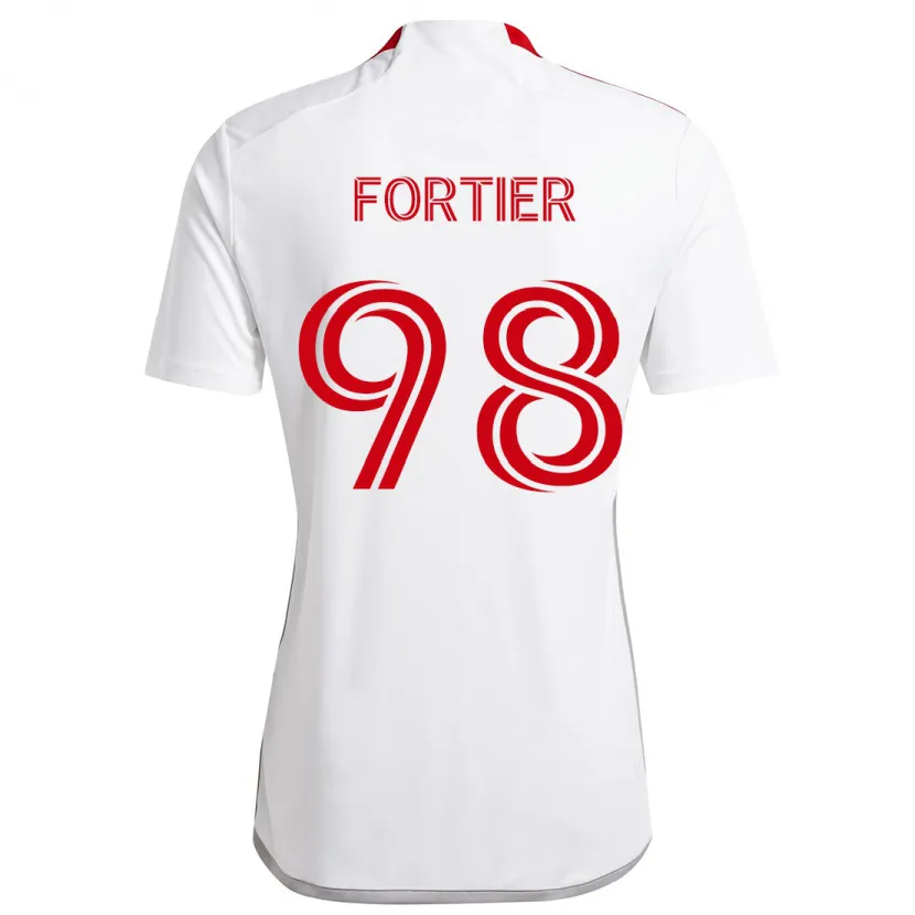 Danxen Niño Camiseta Kristjan Fortier #98 Blanco Rojo 2ª Equipación 2024/25 La Camisa