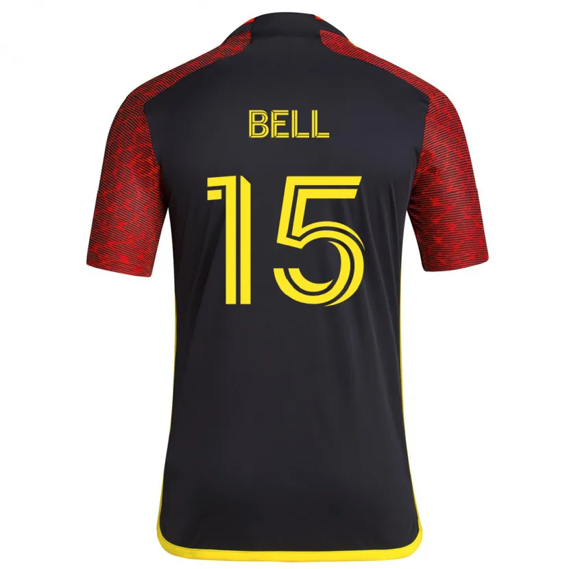 Danxen Niño Camiseta Jon Bell #15 Negro Rojo 2ª Equipación 2024/25 La Camisa