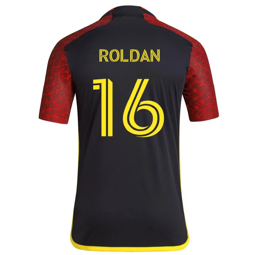 Danxen Niño Camiseta Álex Roldán #16 Negro Rojo 2ª Equipación 2024/25 La Camisa