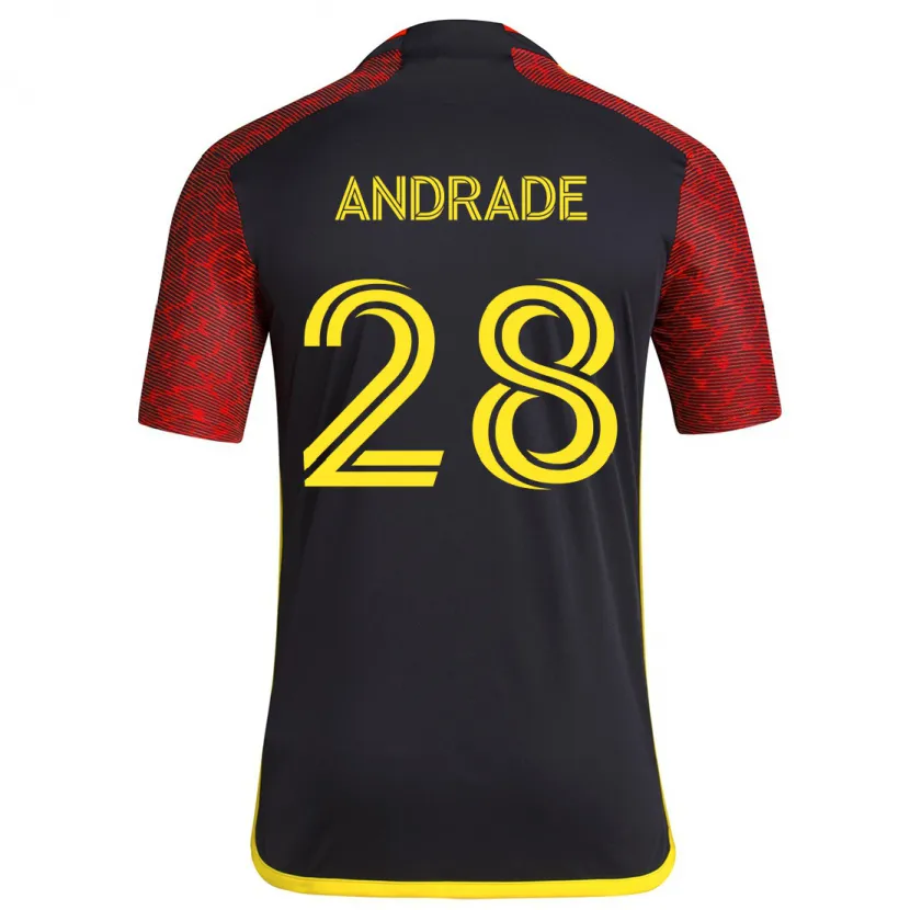 Danxen Niño Camiseta Yeimar Gómez Andrade #28 Negro Rojo 2ª Equipación 2024/25 La Camisa