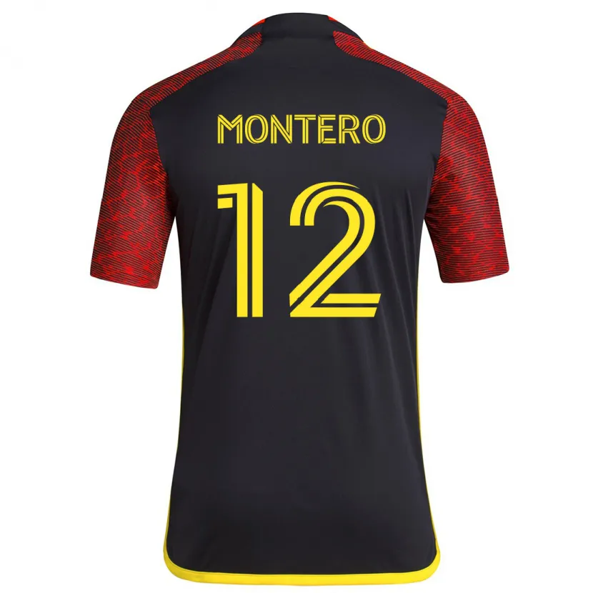 Danxen Niño Camiseta Fredy Montero #12 Negro Rojo 2ª Equipación 2024/25 La Camisa