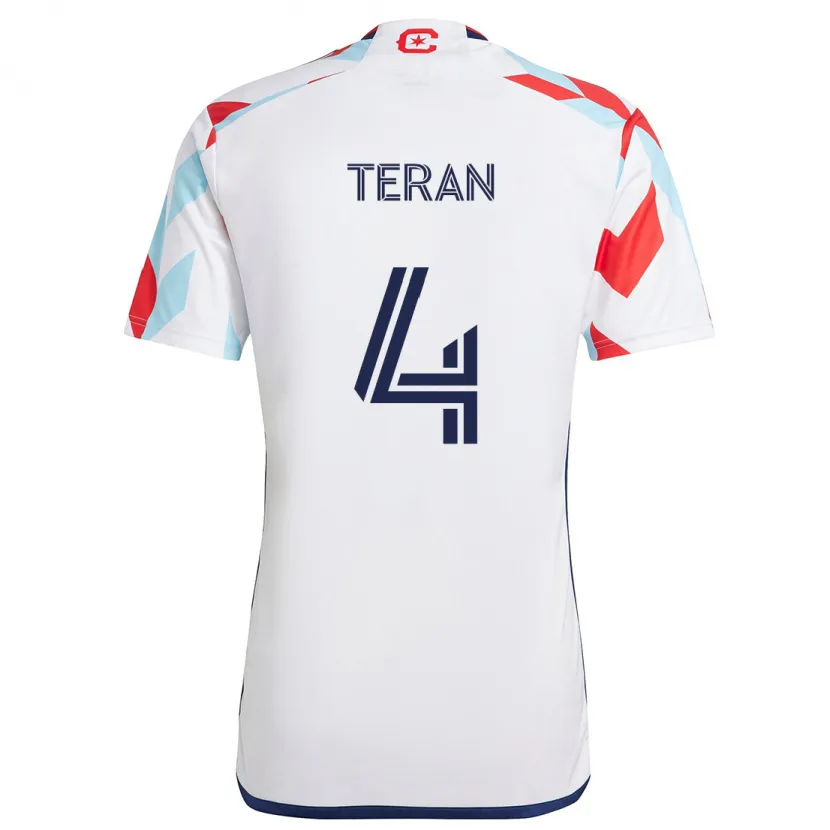 Danxen Niño Camiseta Carlos Terán #4 Blanco Rojo Azul 2ª Equipación 2024/25 La Camisa