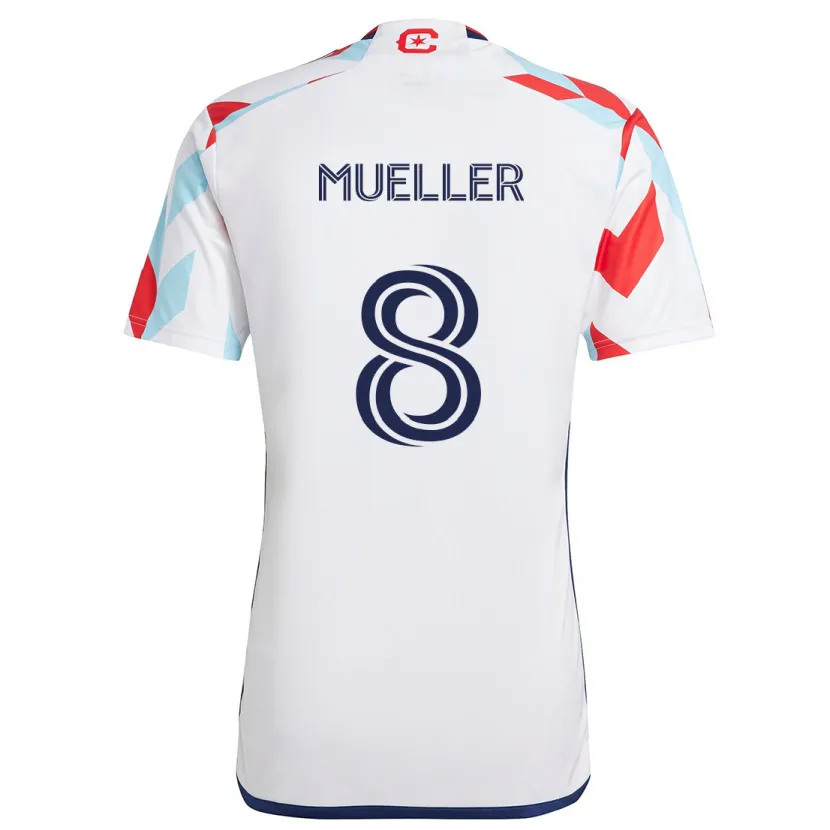 Danxen Niño Camiseta Chris Mueller #8 Blanco Rojo Azul 2ª Equipación 2024/25 La Camisa