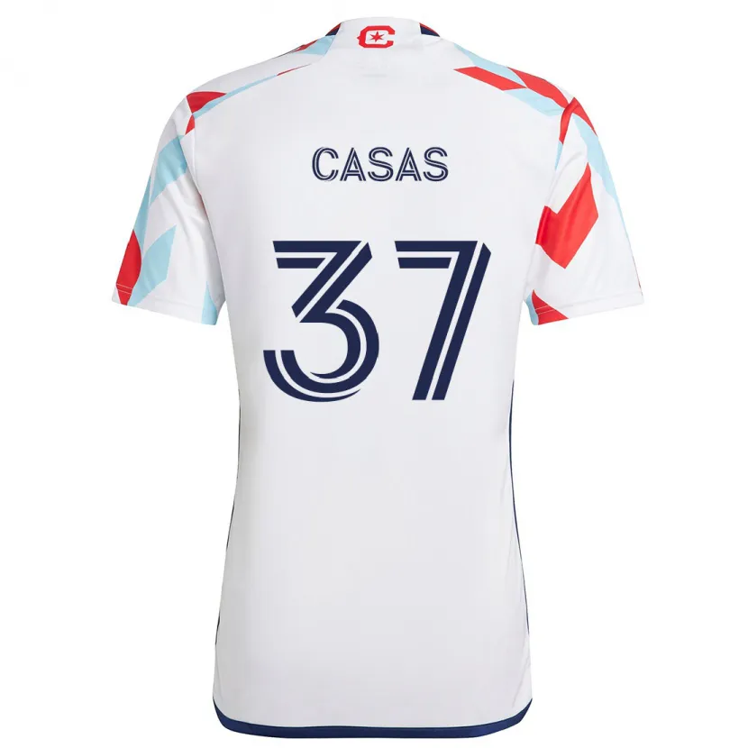 Danxen Niño Camiseta Javier Casas #37 Blanco Rojo Azul 2ª Equipación 2024/25 La Camisa