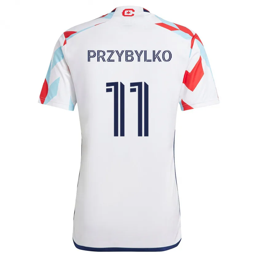 Danxen Niño Camiseta Kacper Przybylko #11 Blanco Rojo Azul 2ª Equipación 2024/25 La Camisa