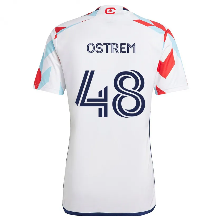 Danxen Niño Camiseta Charlie Ostrem #48 Blanco Rojo Azul 2ª Equipación 2024/25 La Camisa