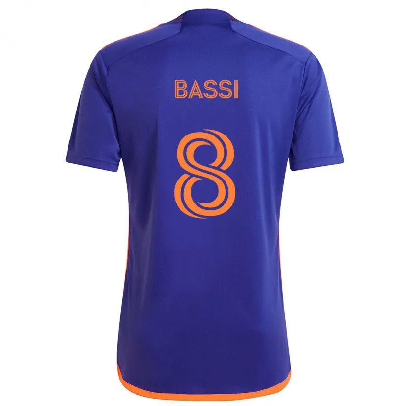 Danxen Niño Camiseta Amine Bassi #8 Púrpura Naranja 2ª Equipación 2024/25 La Camisa