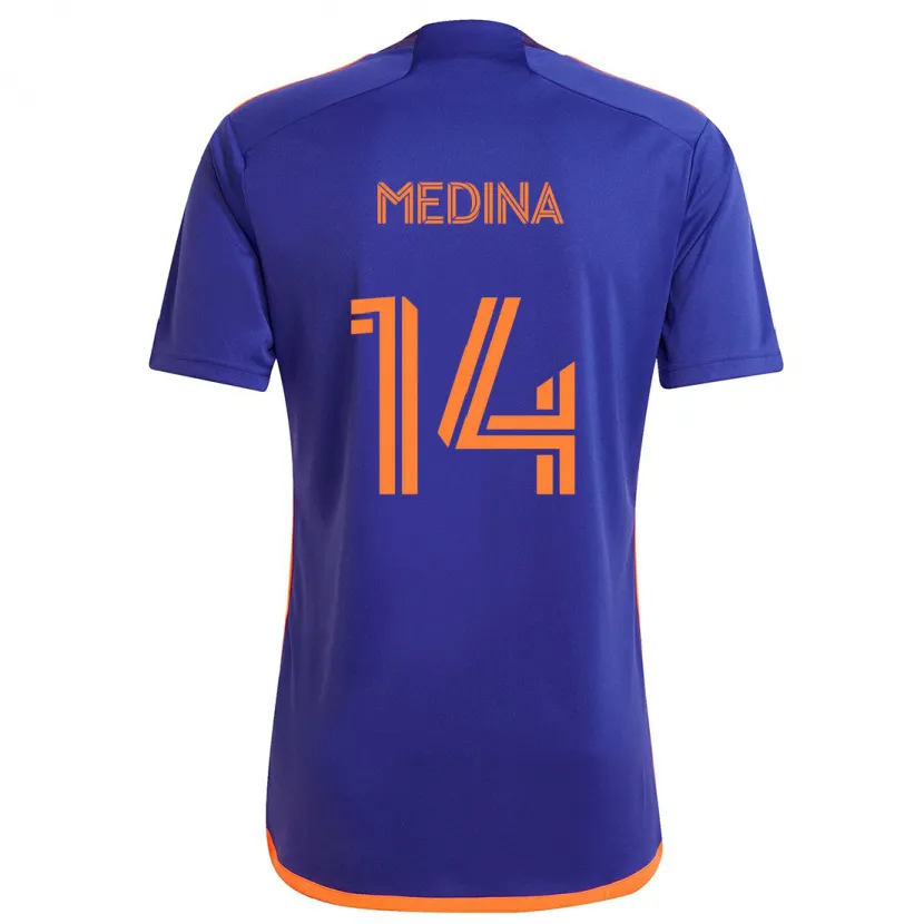 Danxen Niño Camiseta Jeferson Medina #14 Púrpura Naranja 2ª Equipación 2024/25 La Camisa