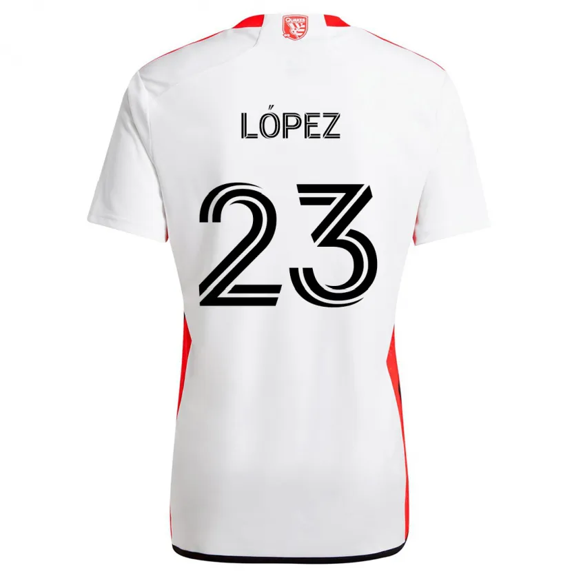 Danxen Niño Camiseta Hernán López #23 Blanco Rojo 2ª Equipación 2024/25 La Camisa