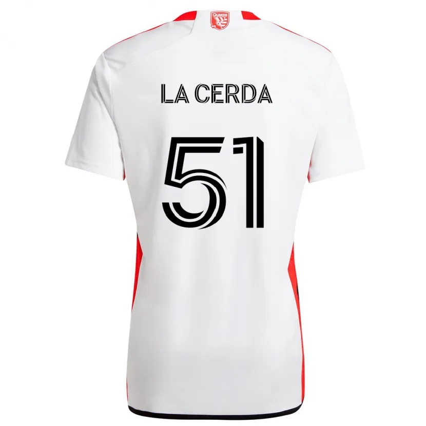 Danxen Niño Camiseta Eric De La Cerda #51 Blanco Rojo 2ª Equipación 2024/25 La Camisa