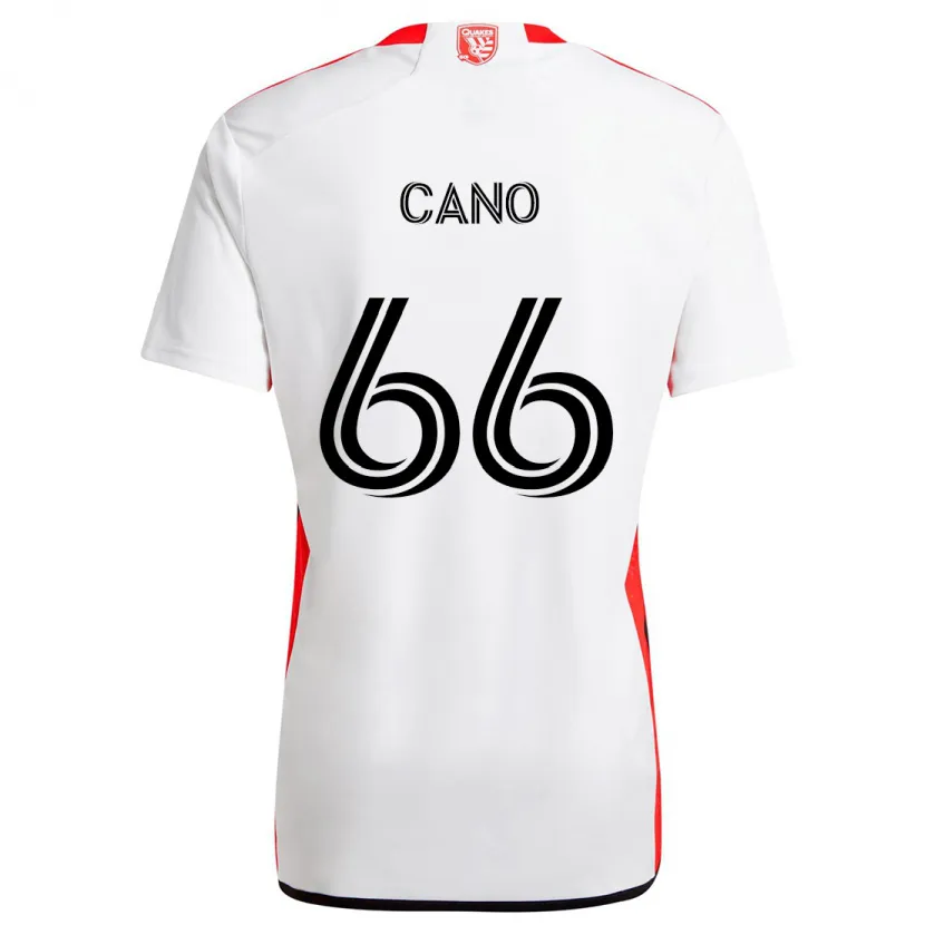 Danxen Niño Camiseta Alejandro Cano #66 Blanco Rojo 2ª Equipación 2024/25 La Camisa