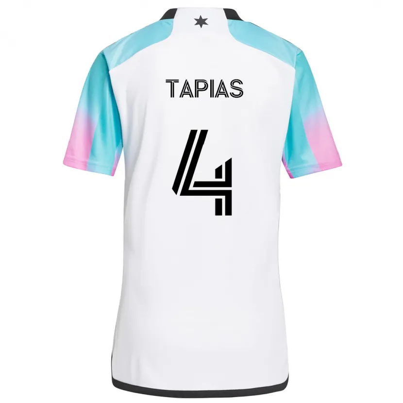 Danxen Niño Camiseta Miguel Tapias #4 Blanco Azul Negro 2ª Equipación 2024/25 La Camisa