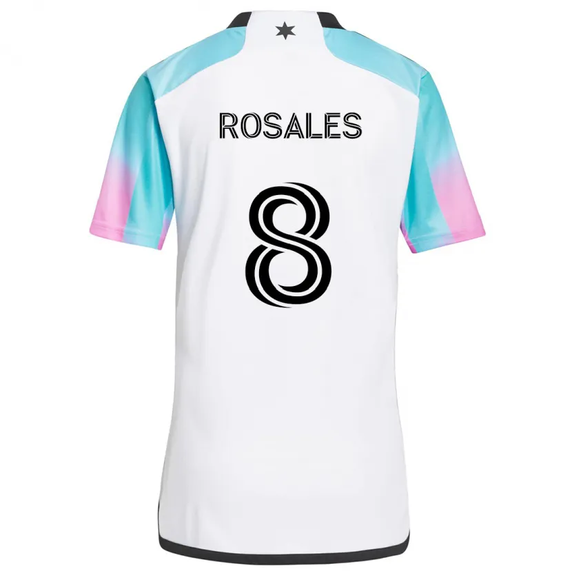 Danxen Niño Camiseta Joseph Rosales #8 Blanco Azul Negro 2ª Equipación 2024/25 La Camisa