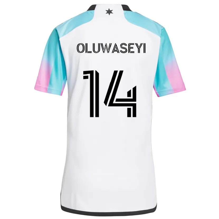 Danxen Niño Camiseta Tani Oluwaseyi #14 Blanco Azul Negro 2ª Equipación 2024/25 La Camisa