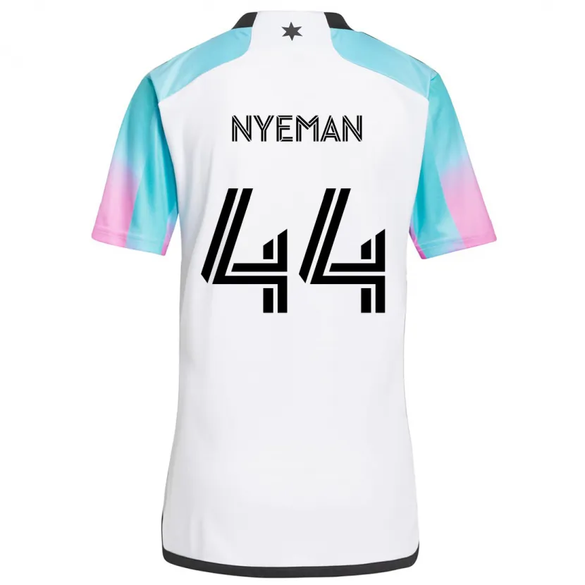 Danxen Niño Camiseta Moses Nyeman #44 Blanco Azul Negro 2ª Equipación 2024/25 La Camisa