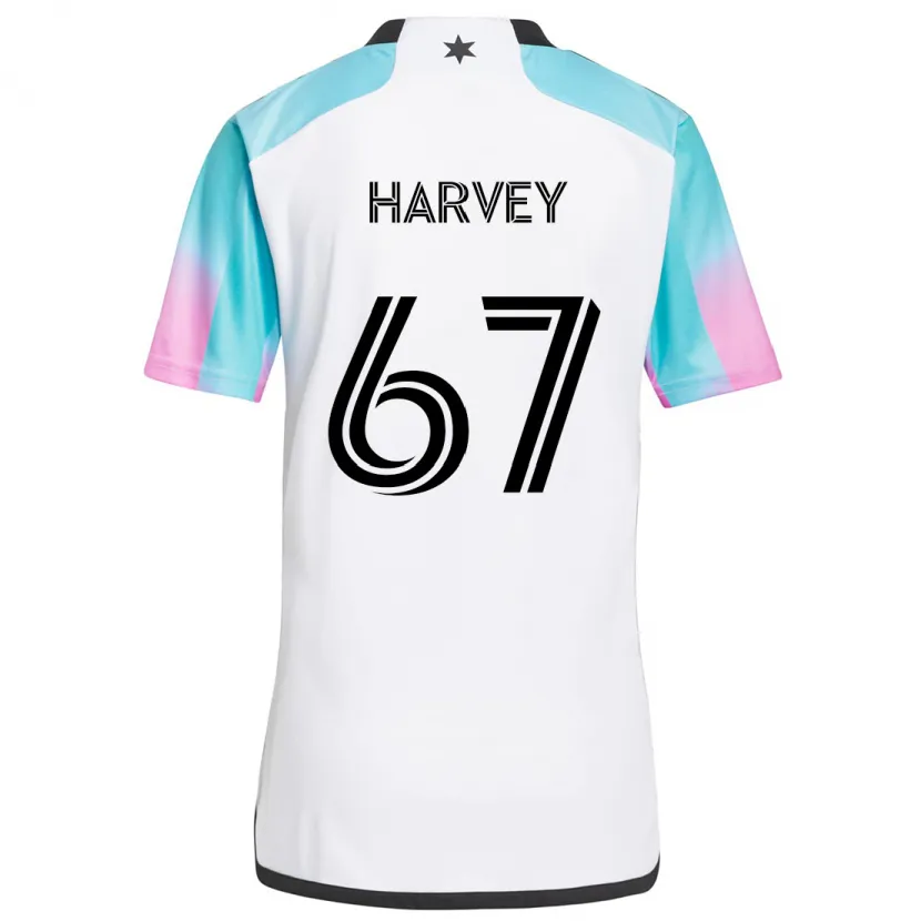 Danxen Niño Camiseta Carlos Harvey #67 Blanco Azul Negro 2ª Equipación 2024/25 La Camisa