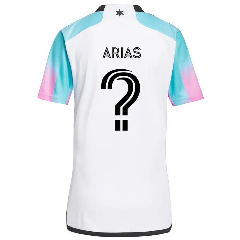 Danxen Niño Camiseta Justin Arias #0 Blanco Azul Negro 2ª Equipación 2024/25 La Camisa