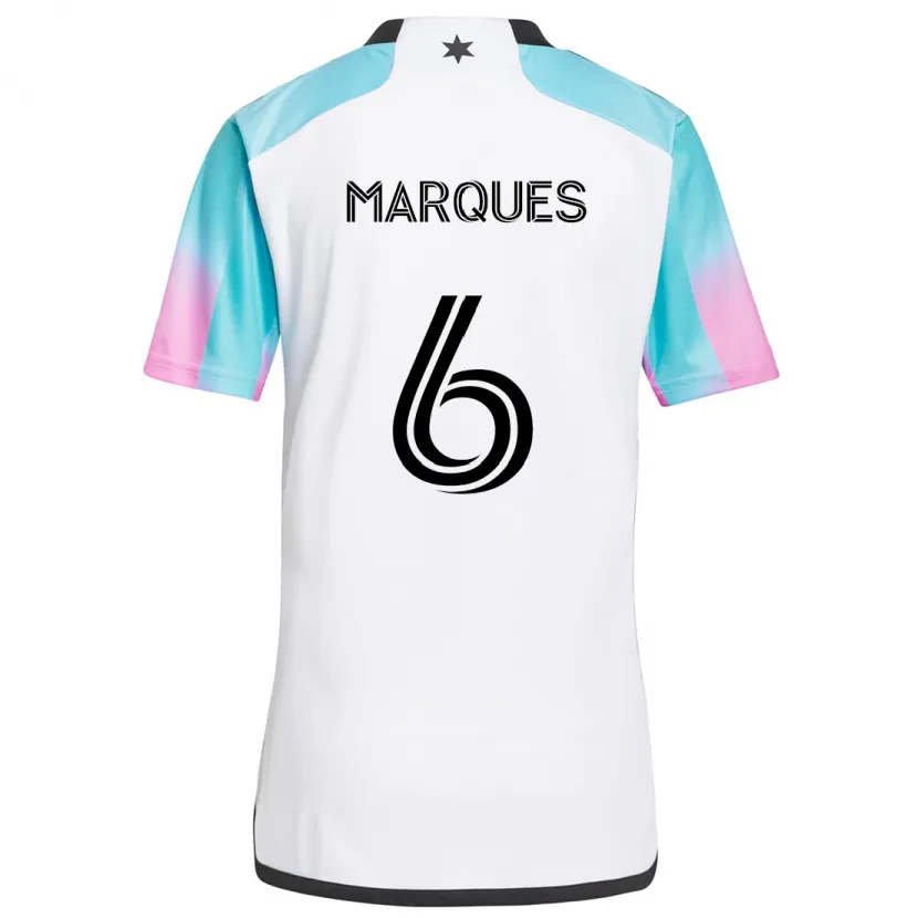 Danxen Niño Camiseta Mikael Marqués #6 Blanco Azul Negro 2ª Equipación 2024/25 La Camisa