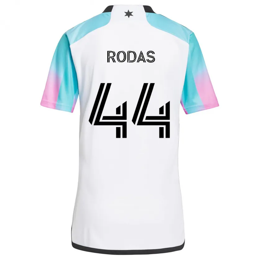 Danxen Niño Camiseta Geremy Rodas #44 Blanco Azul Negro 2ª Equipación 2024/25 La Camisa