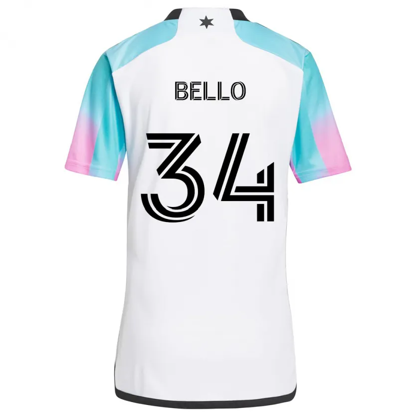 Danxen Niño Camiseta Zaydan Bello #34 Blanco Azul Negro 2ª Equipación 2024/25 La Camisa