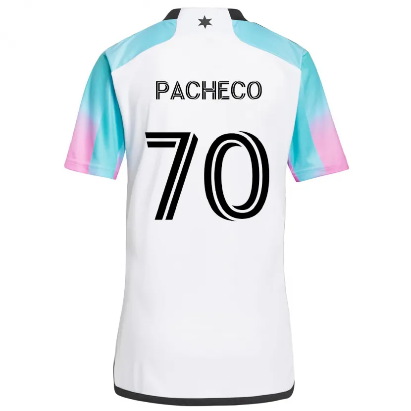 Danxen Niño Camiseta Diogo Pacheco #70 Blanco Azul Negro 2ª Equipación 2024/25 La Camisa