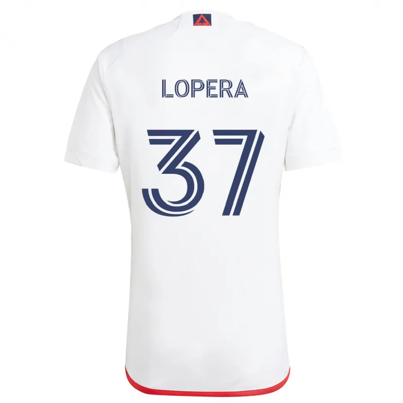 Danxen Niño Camiseta Steban Lopera #37 Blanco Rojo 2ª Equipación 2024/25 La Camisa