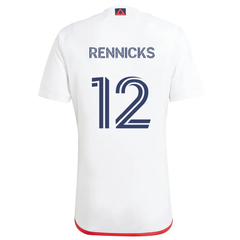 Danxen Niño Camiseta Justin Rennicks #12 Blanco Rojo 2ª Equipación 2024/25 La Camisa