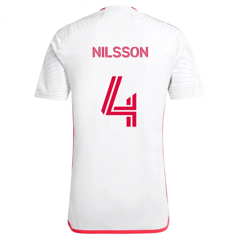 Danxen Niño Camiseta Joakim Nilsson #4 Blanco Rojo 2ª Equipación 2024/25 La Camisa