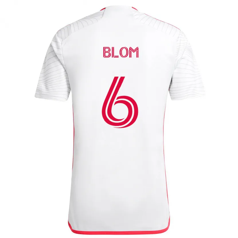 Danxen Niño Camiseta Njabulo Blom #6 Blanco Rojo 2ª Equipación 2024/25 La Camisa