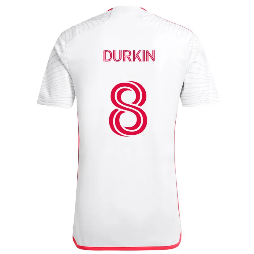 Danxen Niño Camiseta Chris Durkin #8 Blanco Rojo 2ª Equipación 2024/25 La Camisa