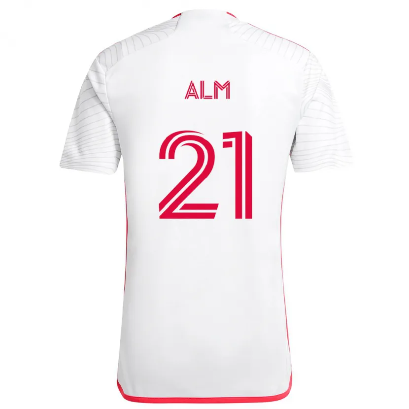 Danxen Niño Camiseta Rasmus Alm #21 Blanco Rojo 2ª Equipación 2024/25 La Camisa