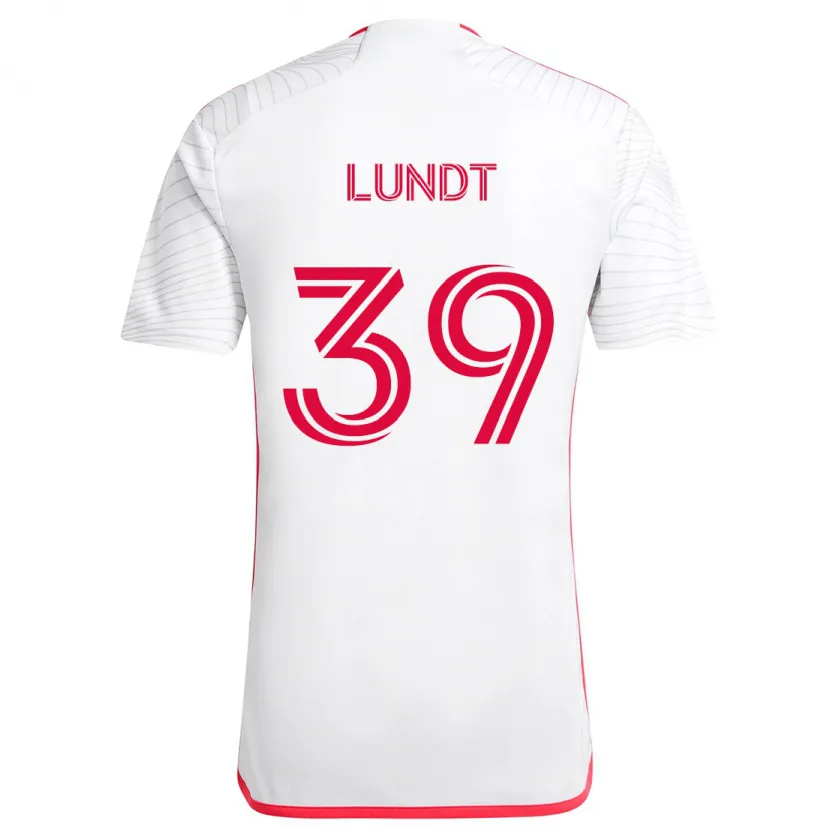 Danxen Niño Camiseta Ben Lundt #39 Blanco Rojo 2ª Equipación 2024/25 La Camisa