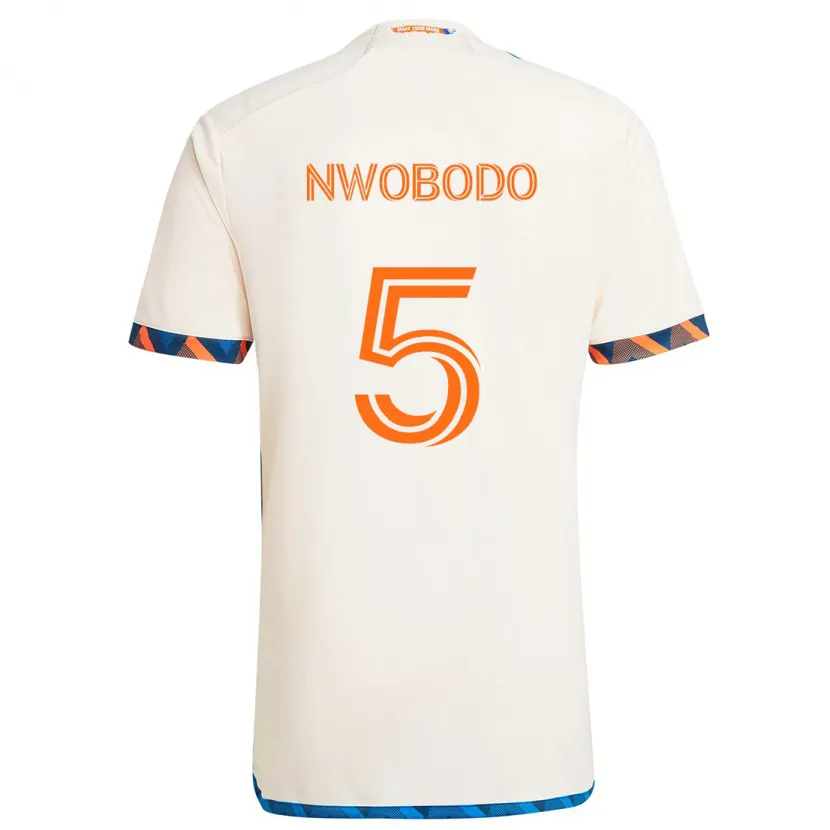 Danxen Niño Camiseta Obinna Nwobodo #5 Blanco Naranja 2ª Equipación 2024/25 La Camisa