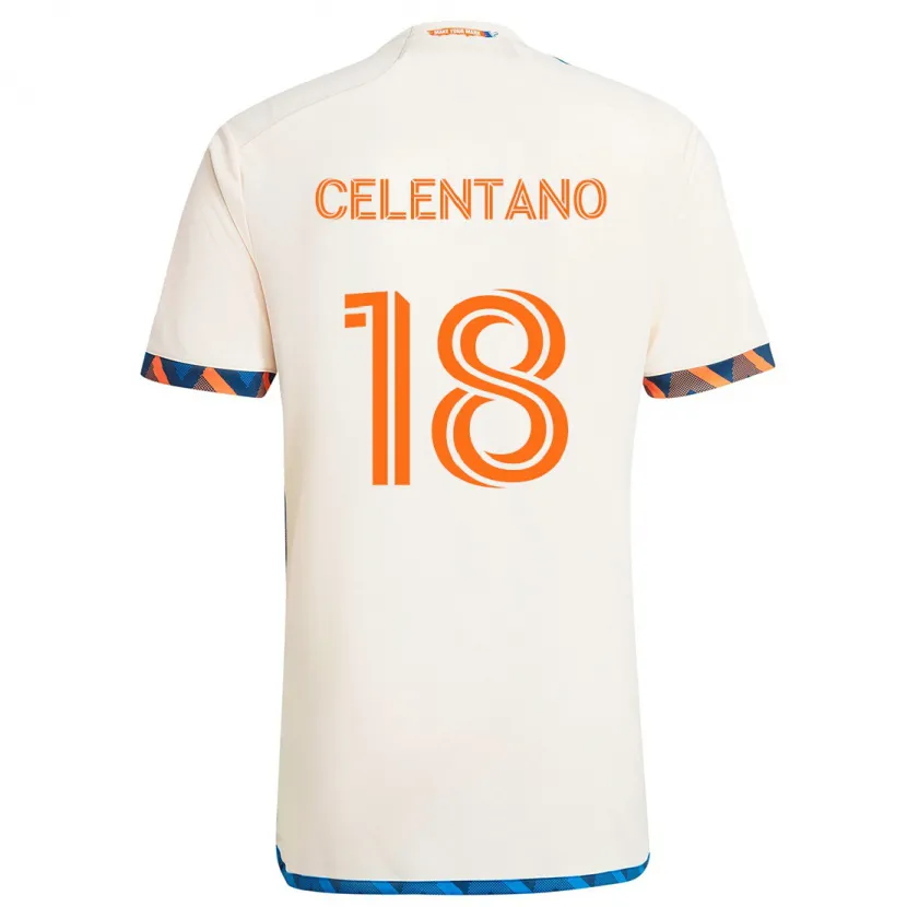 Danxen Niño Camiseta Roman Celentano #18 Blanco Naranja 2ª Equipación 2024/25 La Camisa