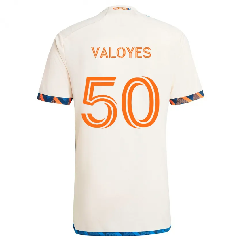 Danxen Niño Camiseta Yeiner Valoyes #50 Blanco Naranja 2ª Equipación 2024/25 La Camisa