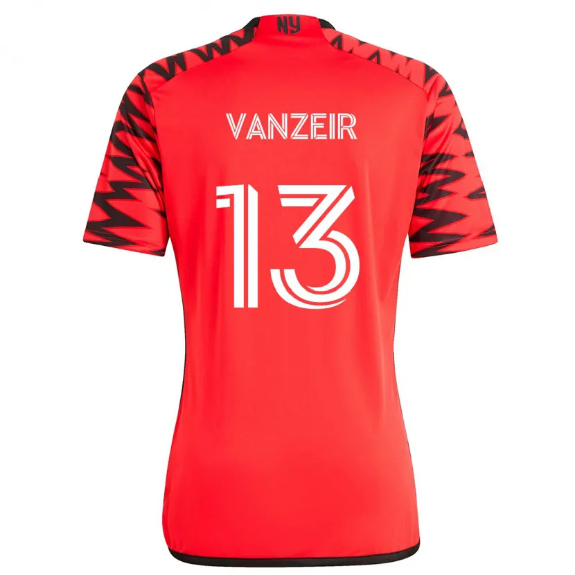 Danxen Niño Camiseta Dante Vanzeir #13 Rojo Negro Blanco 2ª Equipación 2024/25 La Camisa