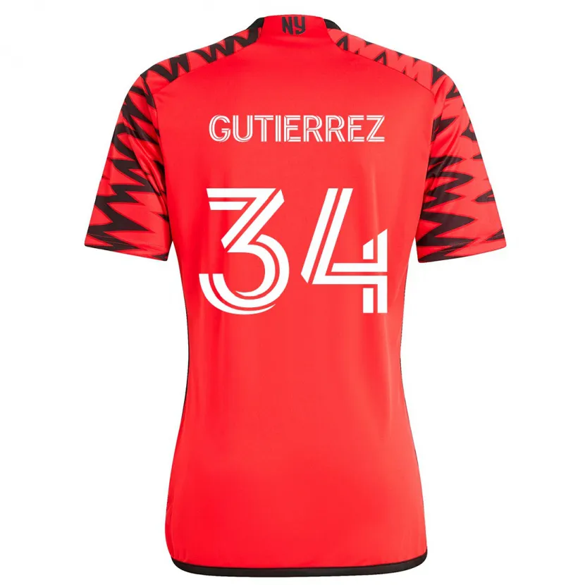 Danxen Niño Camiseta Juan Gutiérrez #34 Rojo Negro Blanco 2ª Equipación 2024/25 La Camisa