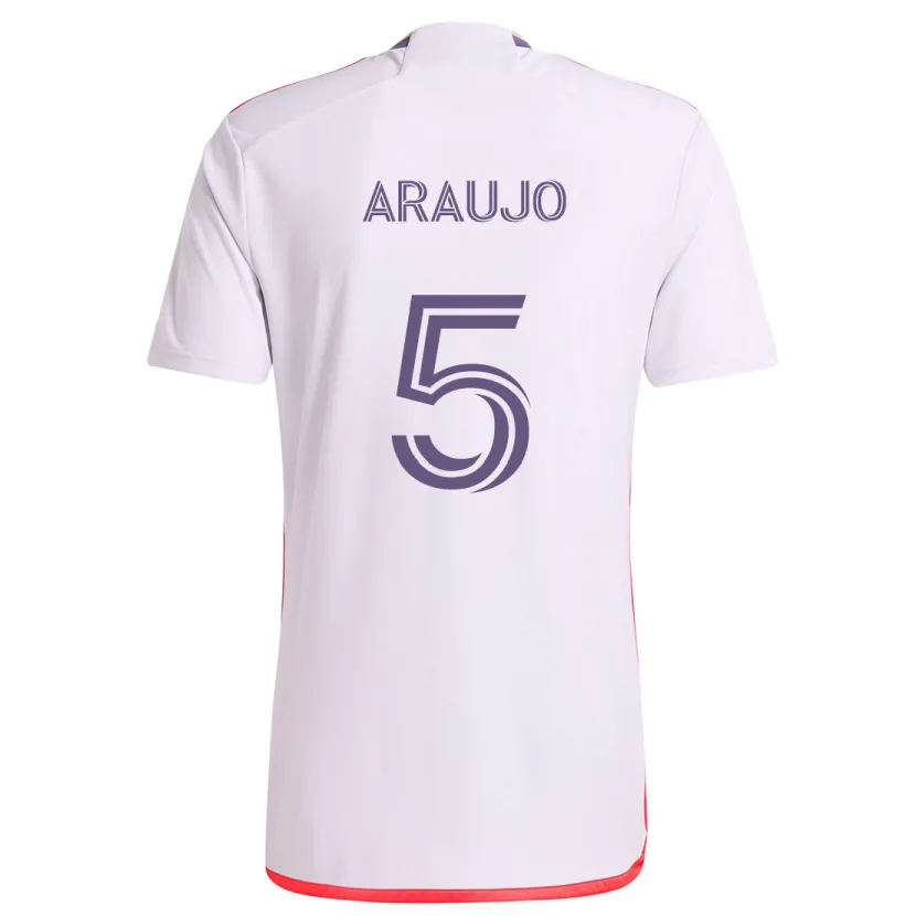 Danxen Niño Camiseta César Araújo #5 Blanco Rojo Púrpura 2ª Equipación 2024/25 La Camisa