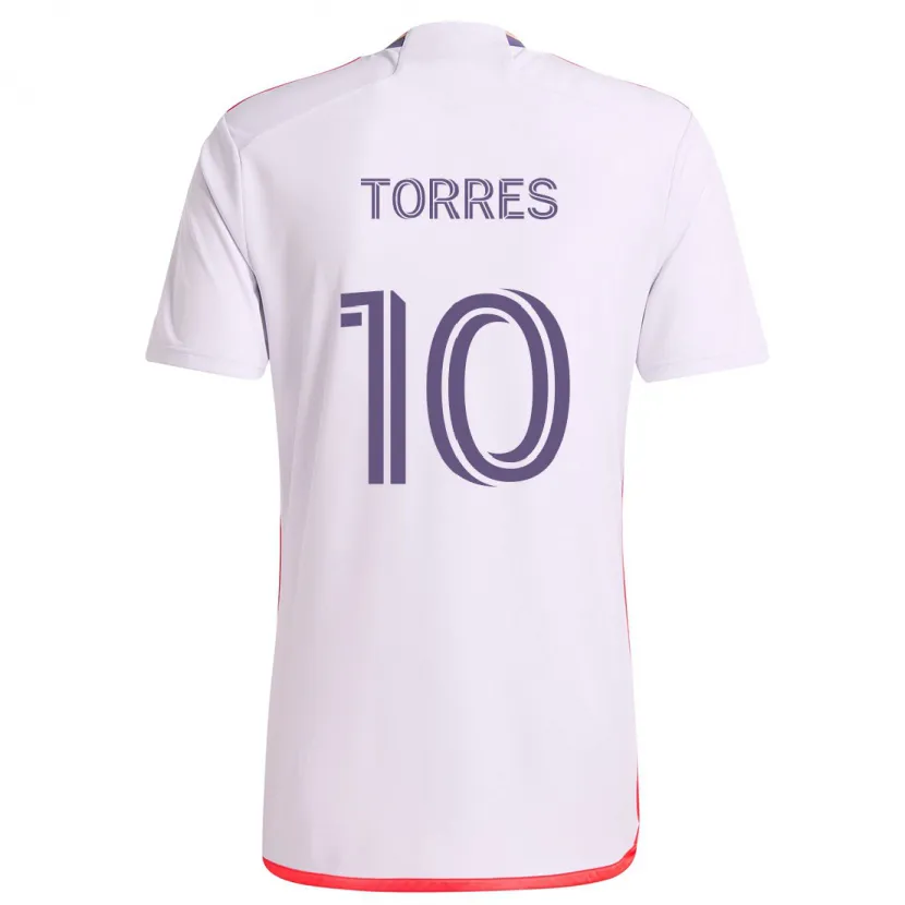 Danxen Niño Camiseta Facundo Torres #10 Blanco Rojo Púrpura 2ª Equipación 2024/25 La Camisa