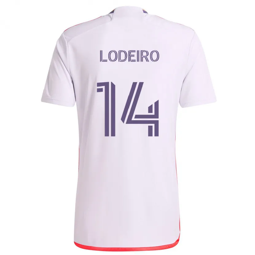 Danxen Niño Camiseta Nicolás Lodeiro #14 Blanco Rojo Púrpura 2ª Equipación 2024/25 La Camisa