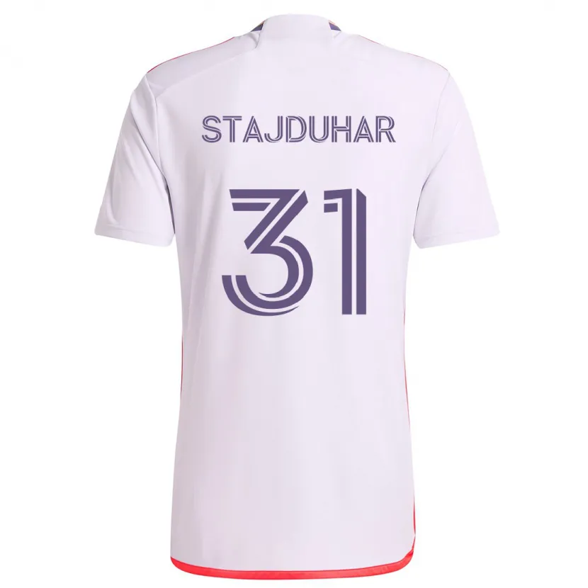 Danxen Niño Camiseta Mason Stajduhar #31 Blanco Rojo Púrpura 2ª Equipación 2024/25 La Camisa