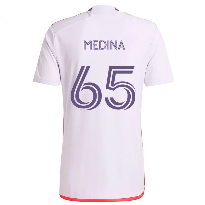 Danxen Niño Camiseta Cristian Medina #65 Blanco Rojo Púrpura 2ª Equipación 2024/25 La Camisa