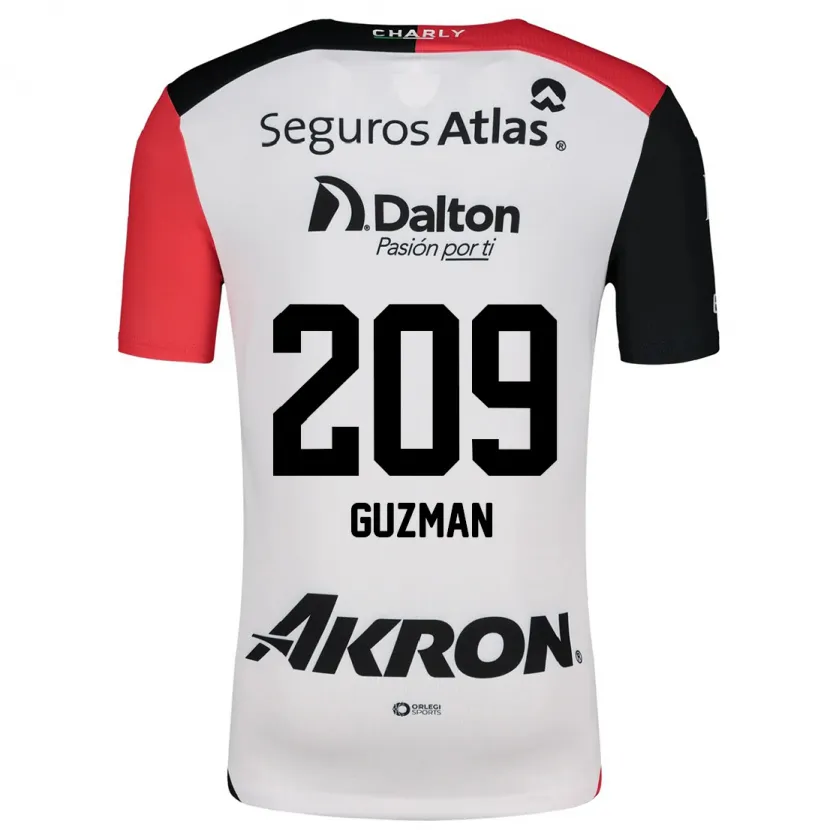 Danxen Niño Camiseta Jorge Guzmán #209 Blanco Rojo Negro 2ª Equipación 2024/25 La Camisa