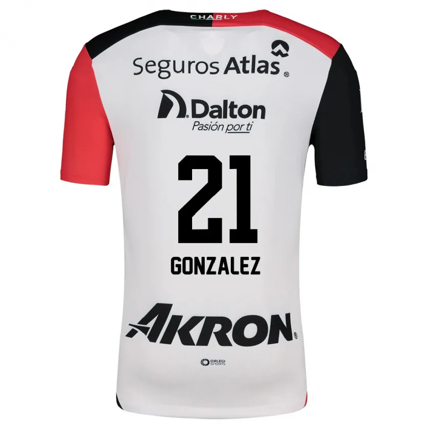 Danxen Niño Camiseta Sarahí González #21 Blanco Rojo Negro 2ª Equipación 2024/25 La Camisa