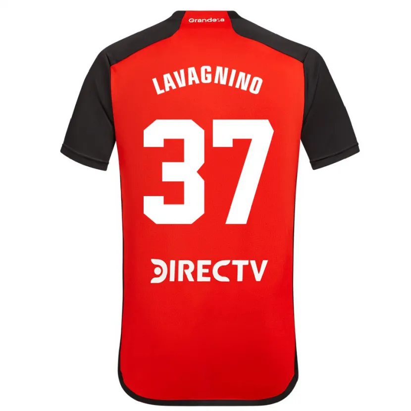 Danxen Niño Camiseta Lucas Lavagnino #37 Rojo Negro Blanco 2ª Equipación 2024/25 La Camisa