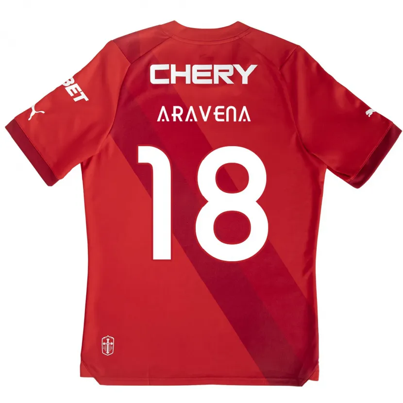 Danxen Niño Camiseta Alexander Aravena #18 Rojo Blanco 2ª Equipación 2024/25 La Camisa