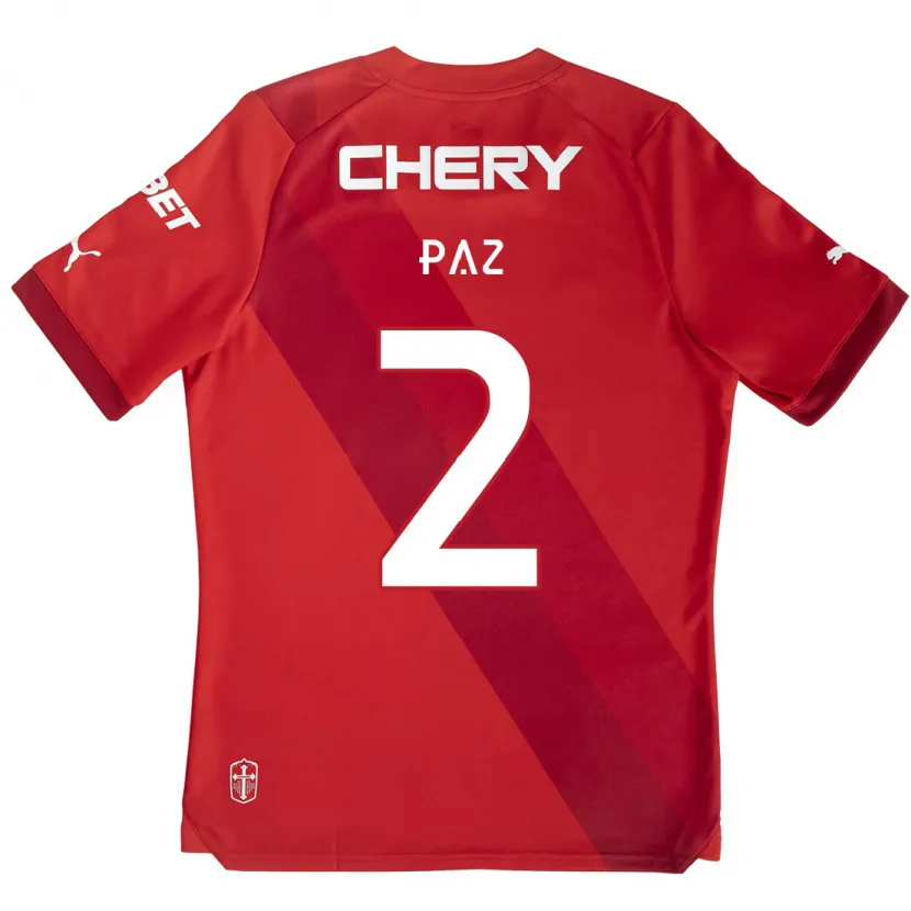 Danxen Niño Camiseta Nehuén Paz #2 Rojo Blanco 2ª Equipación 2024/25 La Camisa