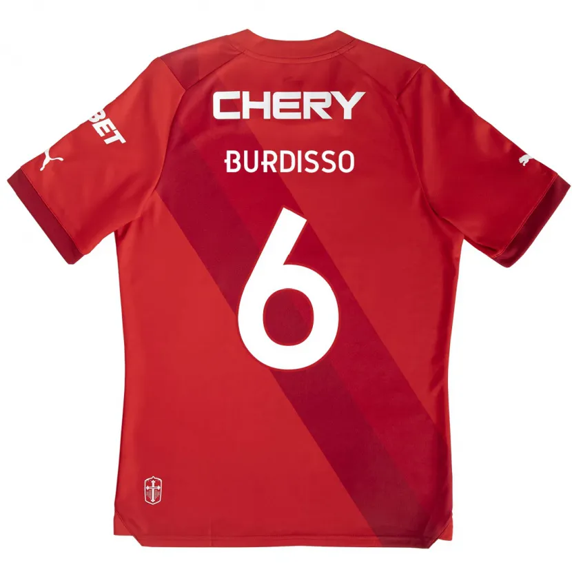 Danxen Niño Camiseta Guillermo Burdisso #6 Rojo Blanco 2ª Equipación 2024/25 La Camisa